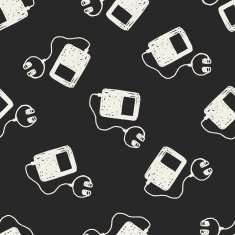 music player doodle drawing seamless pattern background N2