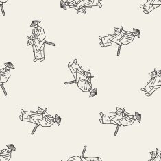 samurai doodle seamless pattern background N3