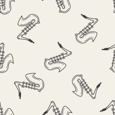 Saxophone doodle seamless pattern background