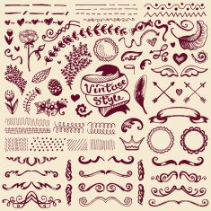 Hand-drawn set of vintage elements