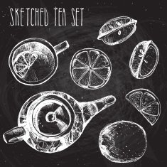 Hand drawn sketch vector tea set N13