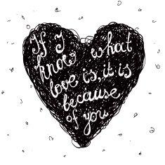 Vector black and white love quote phrase on the hand