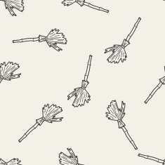 broom doodle seamless pattern background