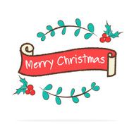 Vector Vintage Merry Christmas ribbon banner in doodle