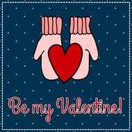 congratulation to the day of Valentine heart in mittens