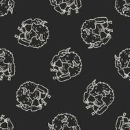 bull monster doodle seamless pattern background N2