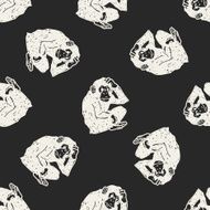 orangutan monkey doodle seamless pattern background N3