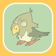 Illustration hand drawn vector retro cartoon bird on flat square