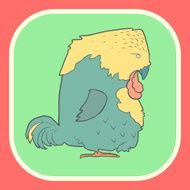 Illustration hand drawn vector retro cartoon bird on flat square N2