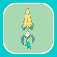 Illustration hand drawn vector retro cartoon bird on flat square N4