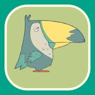 Illustration hand drawn vector retro cartoon bird on flat square N6