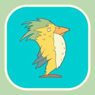 Illustration hand drawn vector retro cartoon bird on flat square N7