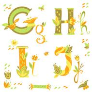 Vector colorful flower font Art Deco alphabet