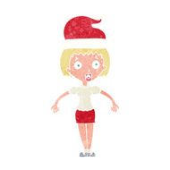 cartoon woman wearing christmas hat shrugging shoulders