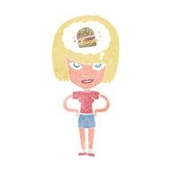 cartoon woman thinking about junk food