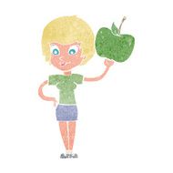 cartoon woman holding apple