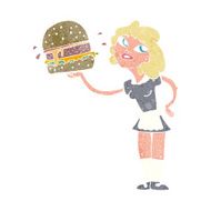 cartoon waitress serving burger