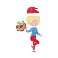 cartoon woman with present