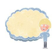 cartoon happy man with cloud text space