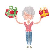 cartoon woman carrying gifts