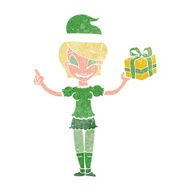 cartoon woman with christmas present