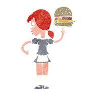 cartoon waitress serving a burger
