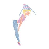 cartoon woman wearing winter hat N4