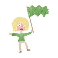 cartoon woman waving green flag