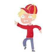 cartoon boy in cap pointing