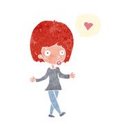 cartoon woman in love shrugging shoulders