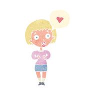 cartoon surprised woman in love