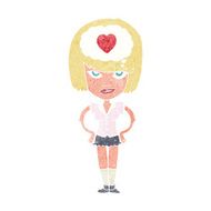 cartoon woman thining about love