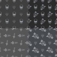 Set of four old school tattoo seamless patterns