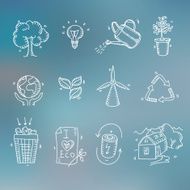 Hand drawn doodle sketch ecology organic icons eco and bio