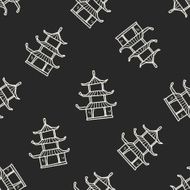 Chinese house doodle seamless pattern background N3