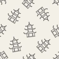 Chinese house doodle seamless pattern background N4