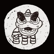 Chinese New Year The dragon and lion dancing head doodle N20