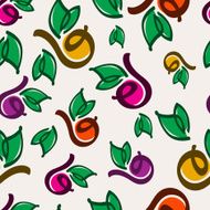 Hand drawn colorful fruits leaves and berries seamless pattern