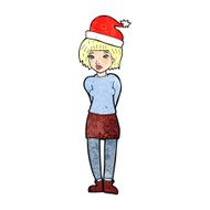 cartoon woman wearing christmas hat N7