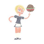 cartoon waitress serving a burger N2