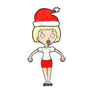 cartoon woman wearing christmas hat shrugging shoulders N2