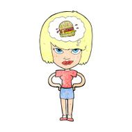 cartoon woman thinking about junk food N2