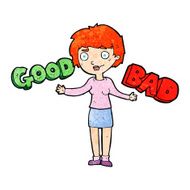 cartoon woman weighing up options N3