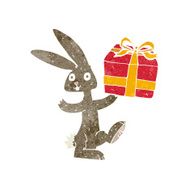 cartoon rabbit with christmas present