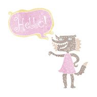 cartoon wolf girl saying hello