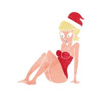 cartoon swimsuit model in christmas hat