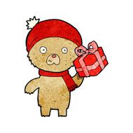 cartoon christmas teddy bear with present N3