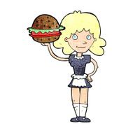 cartoon waitress with burger N5