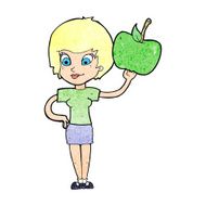 cartoon woman holding apple N3