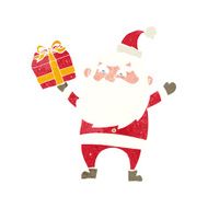 cartoon happy santa claus with present